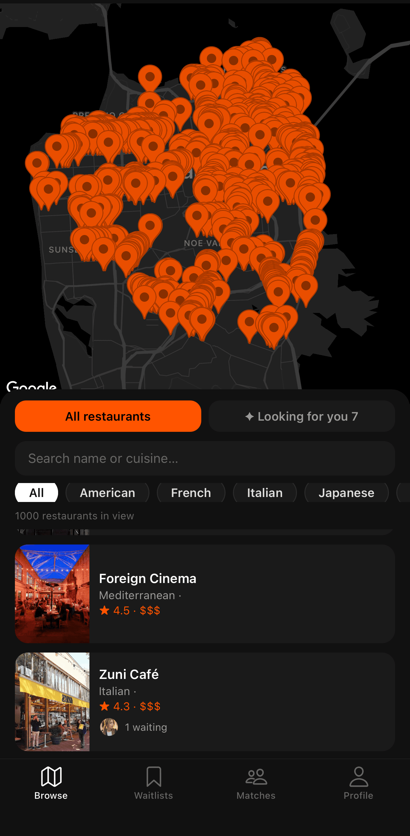 The Meshii map showing restaurants across San Francisco
